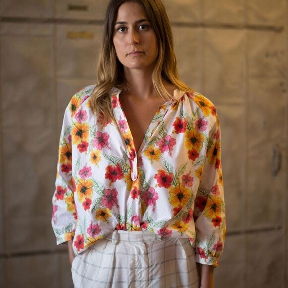 Tucker The Combo Classic Blouse Hawaiian Baazar Floral Silk Top - Picture 7 of 7